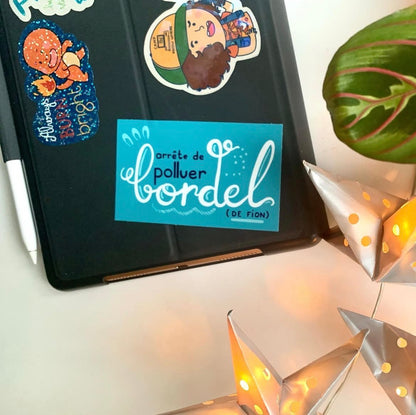 Sticker « Arrête de polluer bordel»
