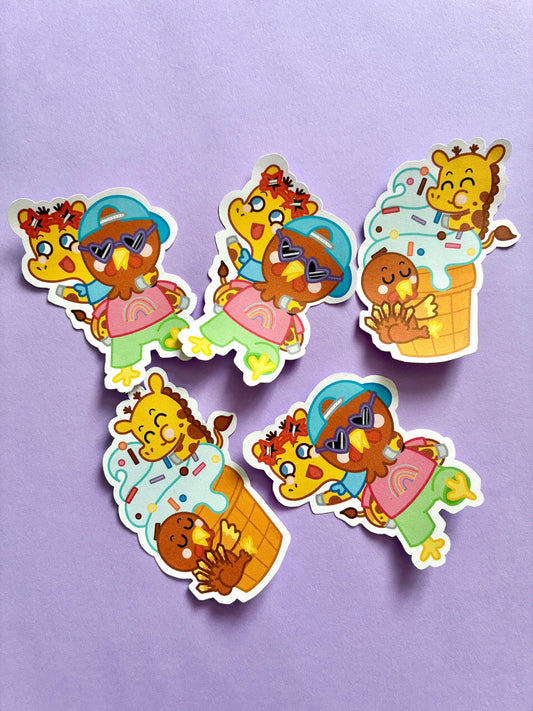Stickers Girafette et Dindounet en vacances