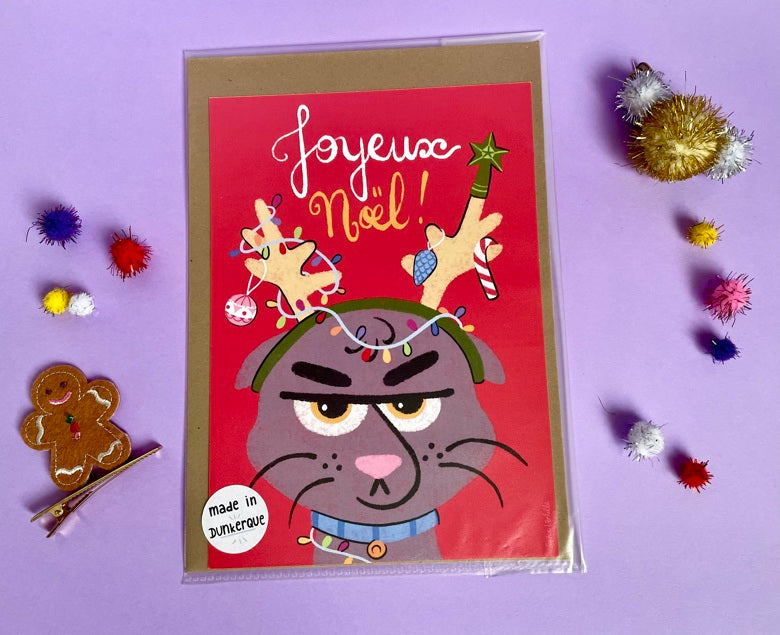 Grande carte de Noël Chat grognon