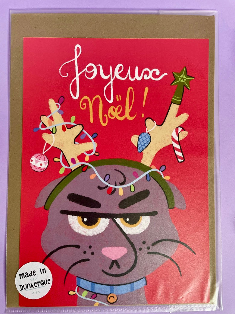Grande carte de Noël Chat grognon