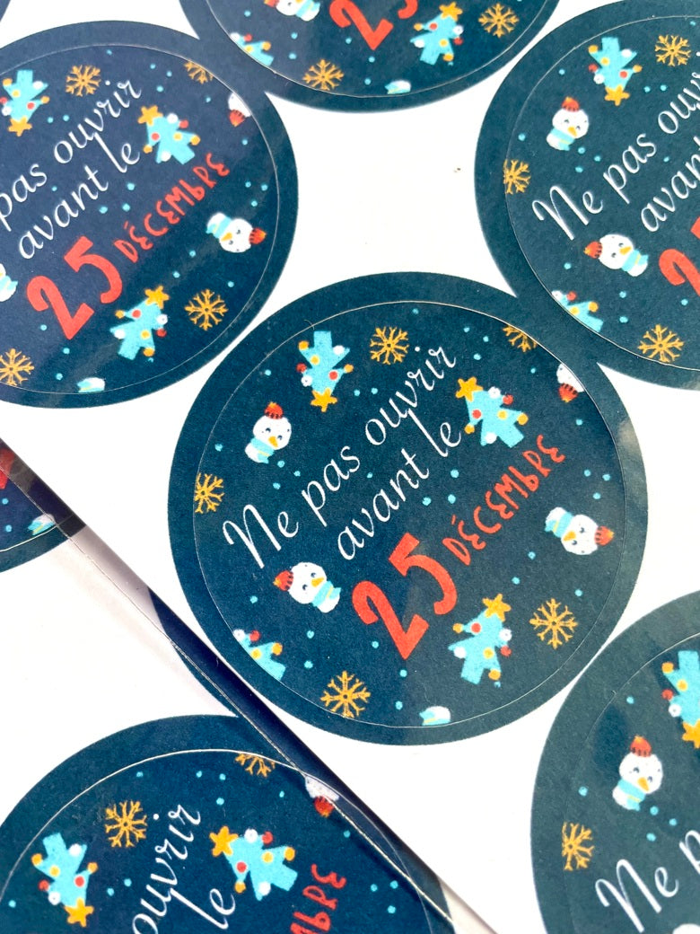 Planche de stickers « Ne pas ouvrir avant le 25 décembre »